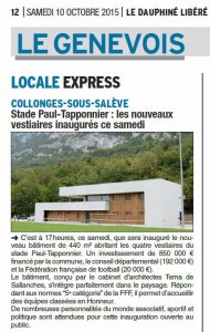 08-Article Le Dauphiné octobre 2015 Vestiaires Collonges-sous-Salève-Tema Architectes